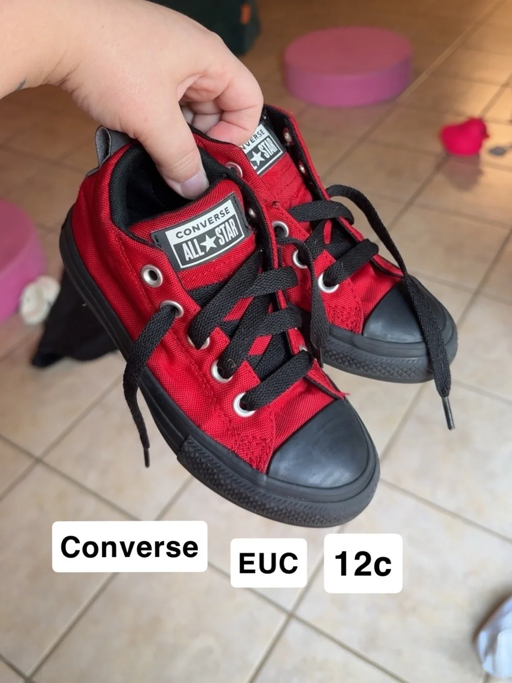 Converse Kids Red and Black Low Top Sneakers